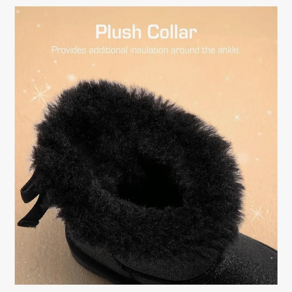WEESTEP Kids Black Glitter Fur trim snow boots size 1